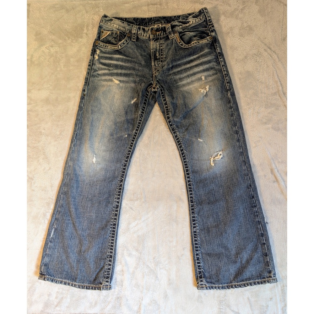 Silver Jeans Co Grayson Men's 34x30 Classic Fit Straight Leg Cotton Distressed